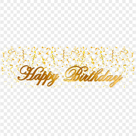 Gold Happy Birthday With Confetti Streamers PNG