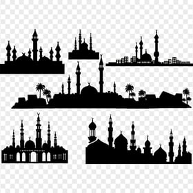 Set Of Islamic Mosque Masjid Black Silhouette
