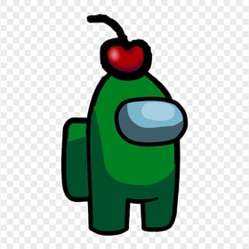 HD Green Crewmate Among Us Character With Cherry Hat PNG