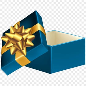 HD Open Blue Gift Box With Golden Ribbon PNG