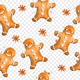 Gingerbread Man Watercolor Seamless Pattern FREE PNG