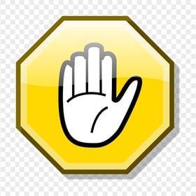 HD Stop Hand Symbol On Yellow Road Sign Clipart PNG
