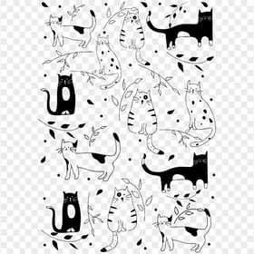 Black Hand Drawing Cats Pattern PNG Image