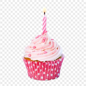 Pink Birthday Cupcake With Number One Candle PNG