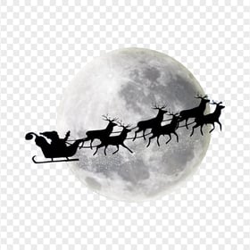 Christmas Santa Sled Sleigh Silhouette With Moon