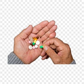 Old Man Hand Holding Medicine Pill Capsules