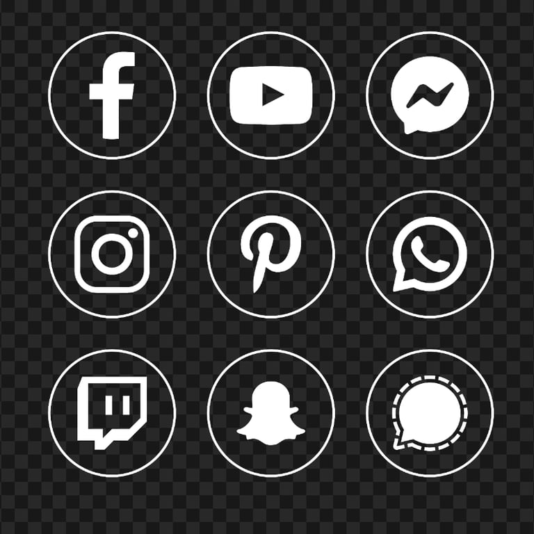 HD Social Media White Outline Round Icons PNG