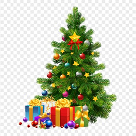HD Beautiful Decorated Christmas Tree Illustration With Gifts PNG