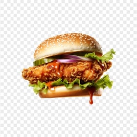 HD Realistic Crunchy Chicken Burger with Tomato Sauce
