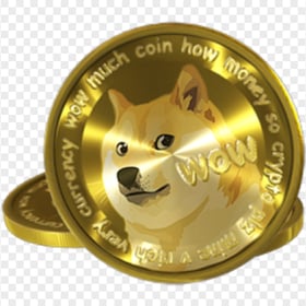 Two Golden Dogecoin Pieces Coins PNG