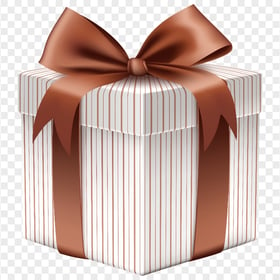 HD White & Brown Gift Box Bow Ribbon PNG