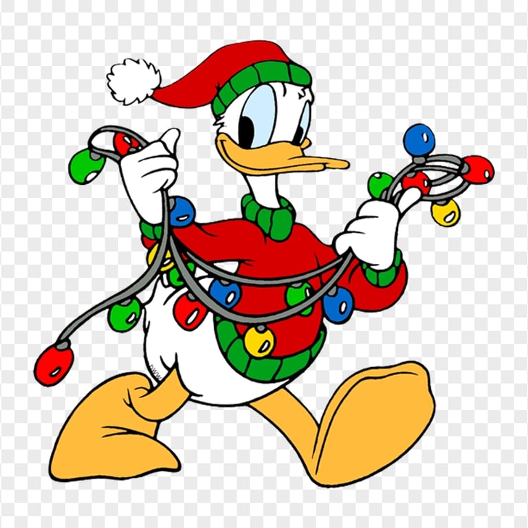 Donald Duck Holding Christmas Lights Image PNG