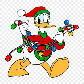 Donald Duck Holding Christmas Lights Image PNG