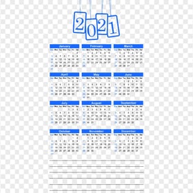 HD 2021 Beautiful Blue Calendar With Notes Section Clipart PNG