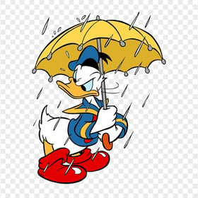 HD Donald Duck Holding Umbrella Under The Rain PNG