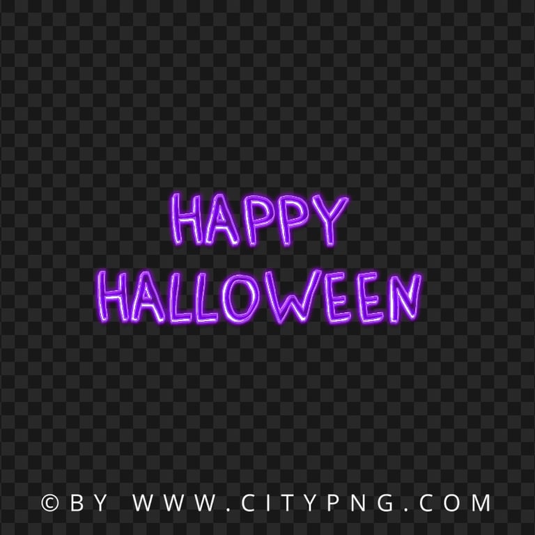 HD Purple Happy Halloween Glowing Neon Text Logo PNG