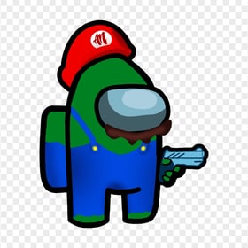 HD Super Mario Dark Green Among Us Crewmate Character Hold Gun PNG