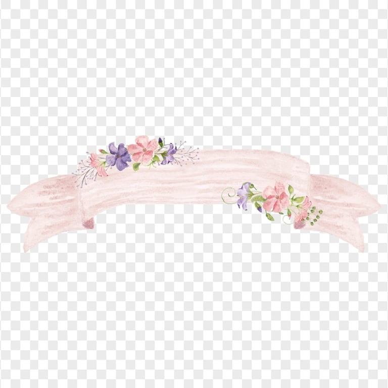 Watercolor Pink Ribbon Banner Decorated With Flowers