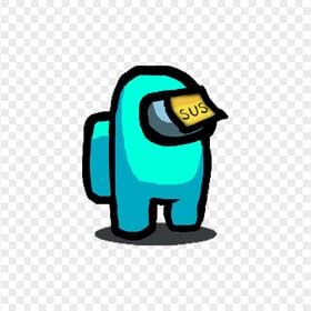 HD Among Us Cyan Crewmate Character With Sus Sticky Note Hat PNG