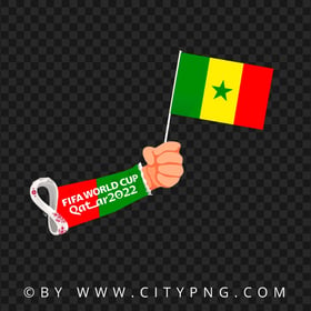 HD 2022 World Cup Hand Holding Senegal Flag Pole PNG