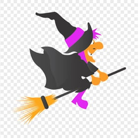 HD Flat Halloween Witch Flying On A Broom Clipart PNG