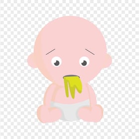 Cartoon Little Cute Seated Sick Child Pukes