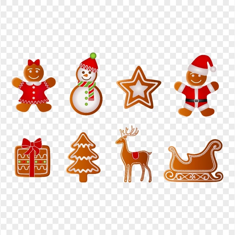 Illustration Cartoon Set Of Gingerbread Items HD PNG