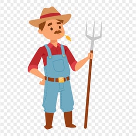 HD Vector Cartoon Farmer Holding a Fork PNG