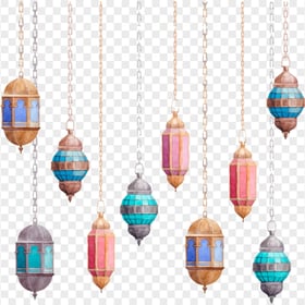 Beautiful Ramadan Hanging Lanterns Watercolor