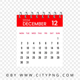 Vector Calendar Page for December 2024 HD Transparent PNG