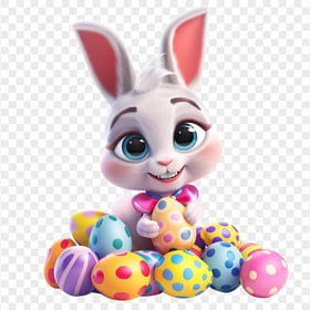 HD Adorable Bunny Holding Colorful Easter Eggs PNG