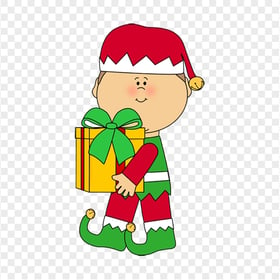 Christmas Fat Elf Holding A Gift Box Clipart PNG