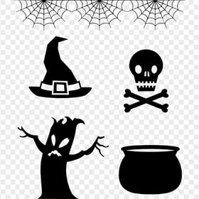 Black Halloween Elements Silhouettes PNG Image