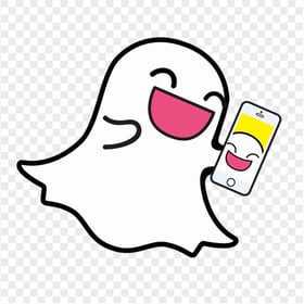 Happy Snapchat Ghost Cartoon Hold Phone PNG Image