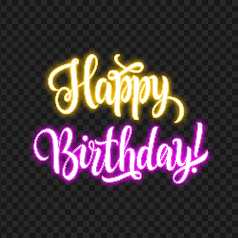 HD Happy Birthday Yellow & Pink Neon Text PNG | Citypng