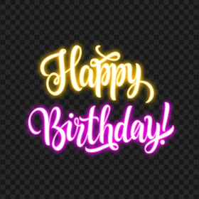 HD Happy Birthday Yellow & Pink Neon Text PNG