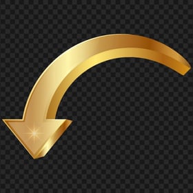 3D Golden Gold Curved Arrow Point Down