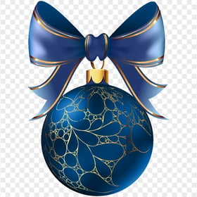 Blue & Gold Ornament Ball With Ribbon Bow PNG IMG
