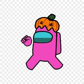 HD Pink Among Us Crewmate Character With Pumpkin Hat PNG