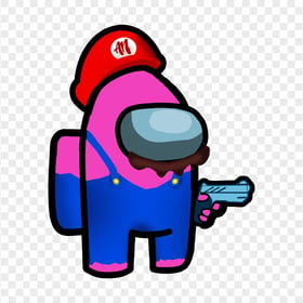 HD Super Mario Pink Among Us Crewmate Character Hold Gun PNG