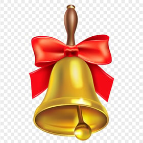 HD Christmas Gold Handbell With Red Ribbon Bow PNG