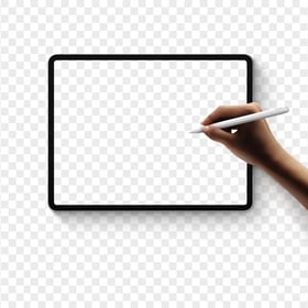 HD iPad Pro With Hand Pencil Mockup PNG