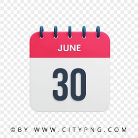 June 30th Day Date Calendar Icon HD Transparent Background