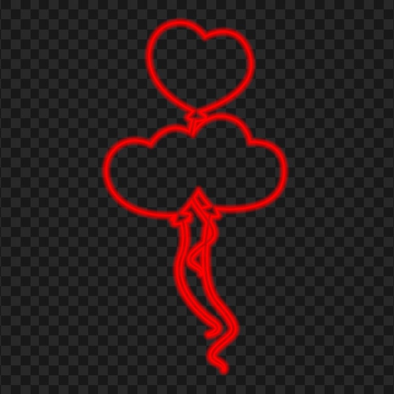 HD Red Neon Hearts Flying Balloons Valentines Day PNG