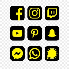 HD Social Media Black & Yellow Square Icons PNG