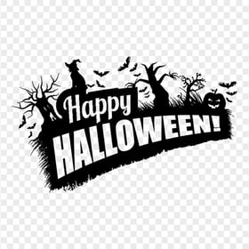 Black Happy Halloween Logo Witch Trees Pumpkins