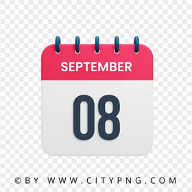 8th September Date Red & White Calendar Icon HD PNG