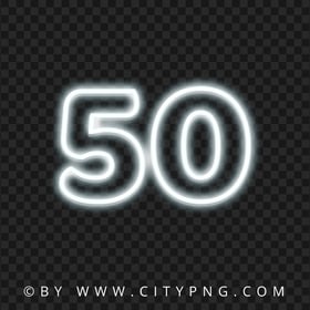 White 50 Text Number Neon Light Transparent PNG