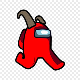 HD Red Among Us Walking Character With Ram Horns PNG
