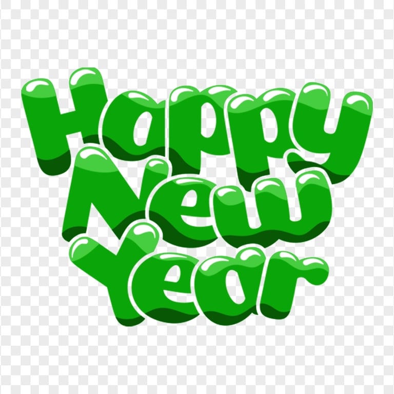 Green Cartoon Comic Happy New Year Text PNG